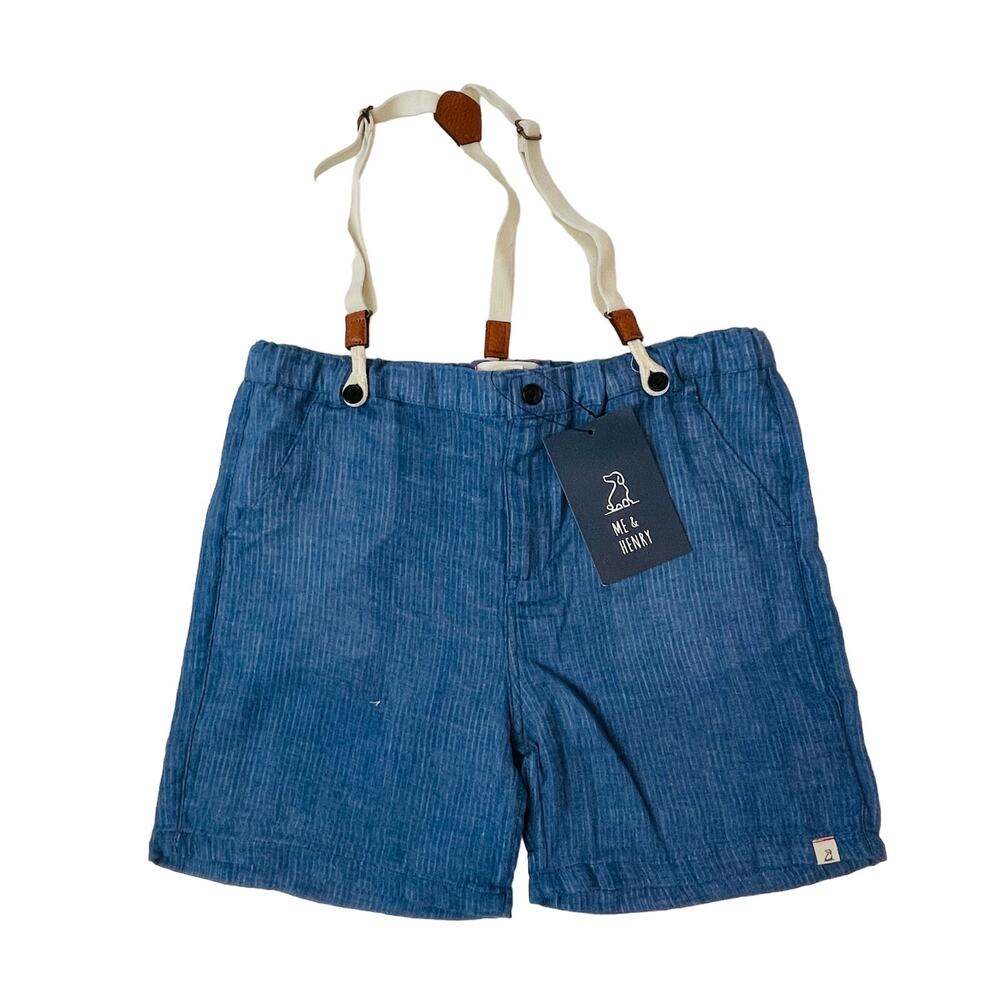 NWT Me & Henry 6/7Y Blue Gauze Captain Shorts with Suspenders